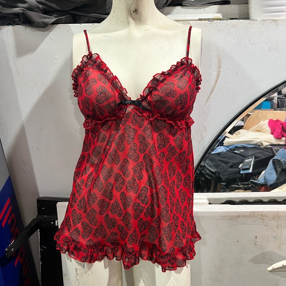 Red and Black Lace Babydoll Lingerie